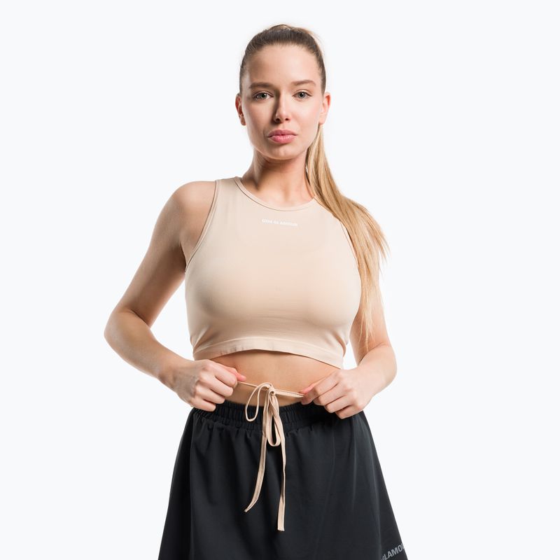 Top treningowy damski Gym Glamour Wiązany beige