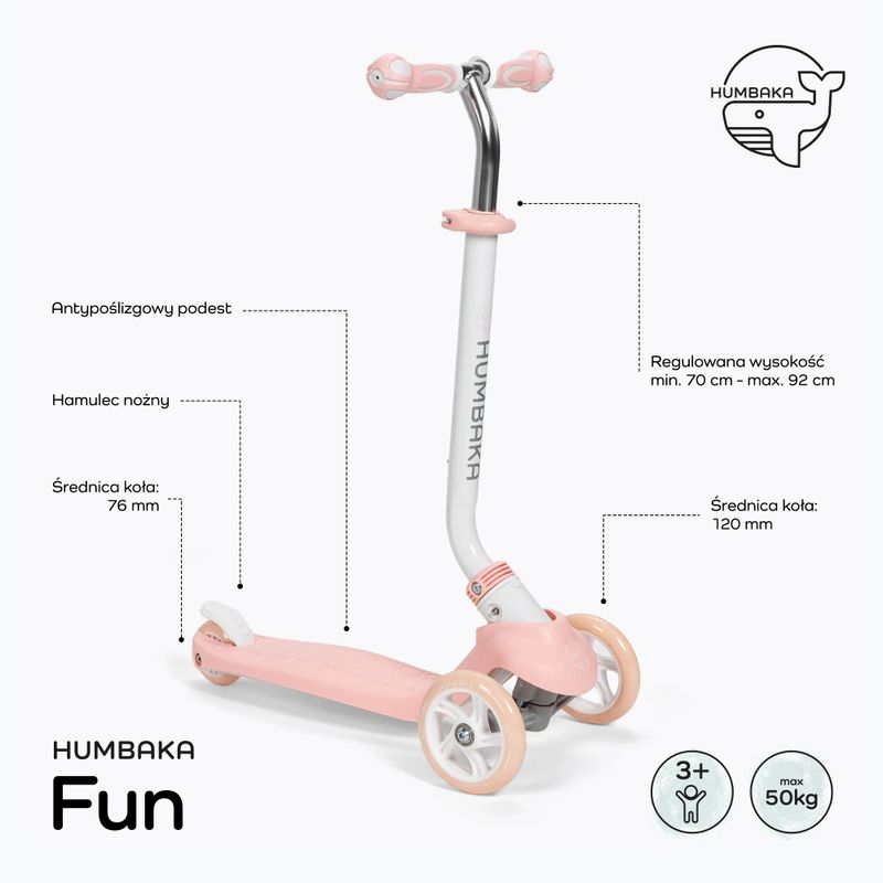 Hulajnoga trójkołowa dziecięca HUMBAKA Fun różowa 2