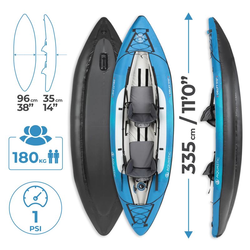 Kajak pompowany 2-osobowy AQUASTIC Delft 11'0'' 335 cm niebieski 15