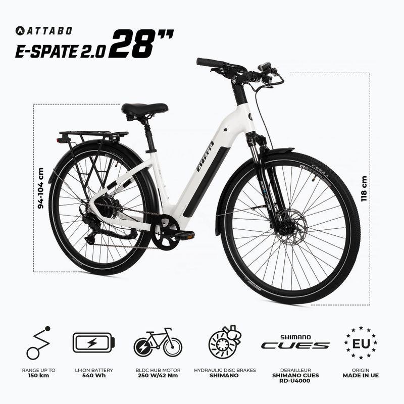 Rower elektryczny ATTABO E-SPATE 2.0 28" 36V 15Ah 540 Wh biały 2