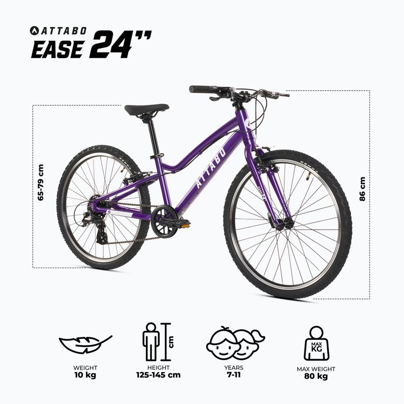 Rower dziecięcy ATTABO EASE 24" 10 kg fioletowy 2