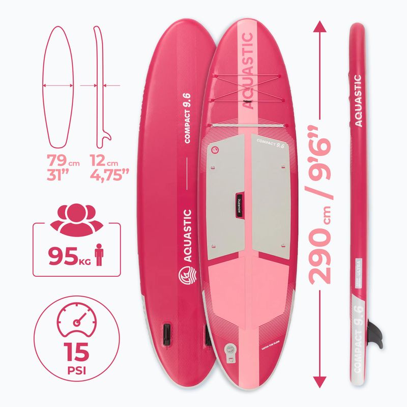 Zestaw deska SUP pompowana AQUASTIC Compact 9'6" różowy 20