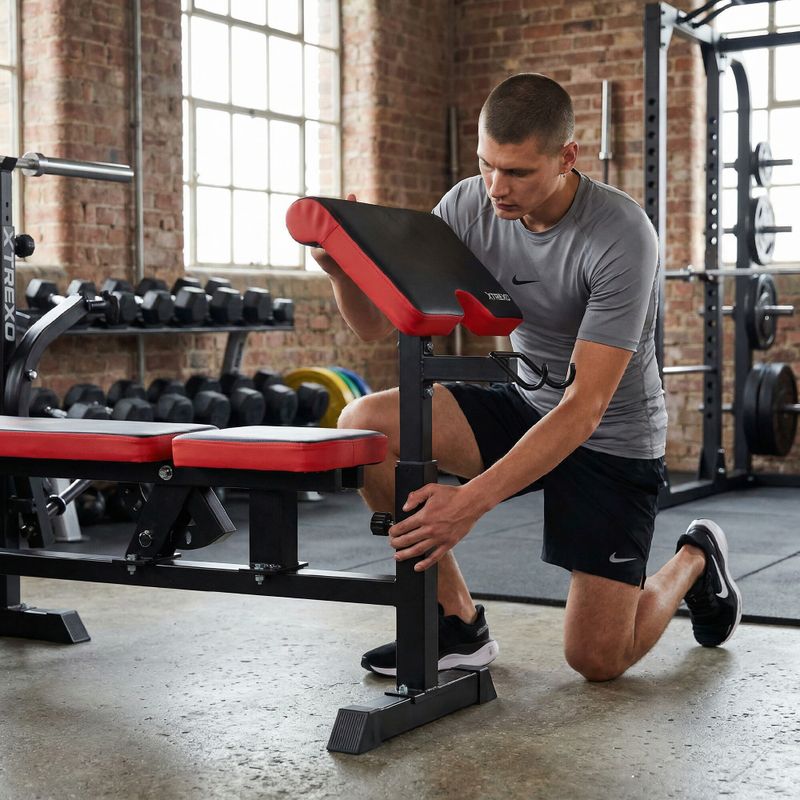 Ławka treningowa XTREXO BenchFit Max ze stojakiem i modlitewnikiem czarny 5