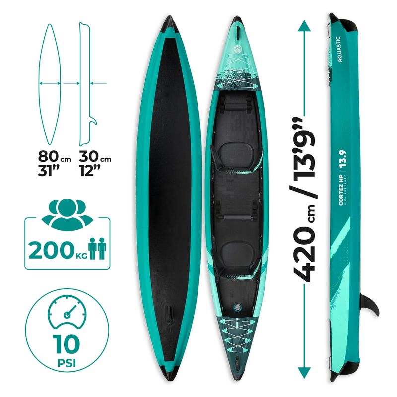 Kajak pompowany wysokociśnieniowy 2-osobowy AQUASTIC Cortez 13'9" 420 cm zielony 22