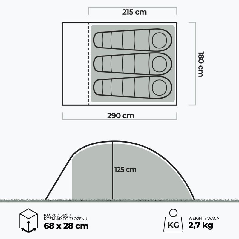 Namiot kempingowy 3-osobowy KADVA Expedit 3 pro zielony 22