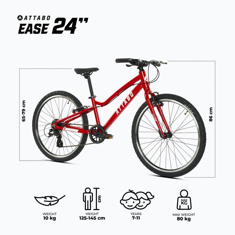 Rower dziecięcy ATTABO EASE 24" 10 kg czerwony 2