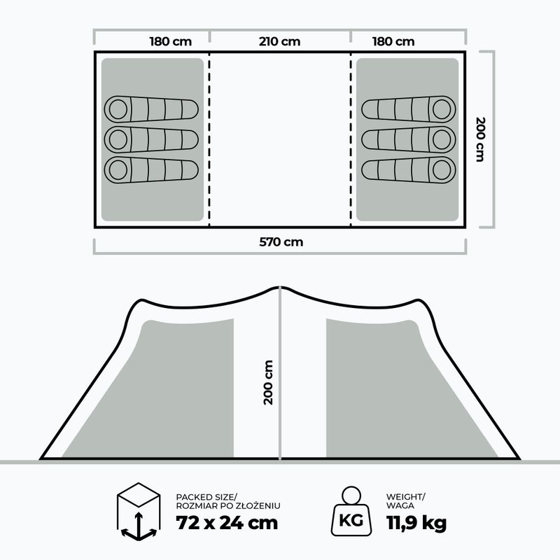 Namiot kempingowy KADVA Kavio 6 plus szary 2