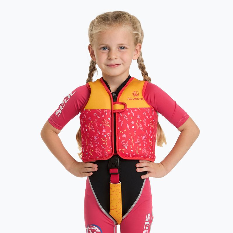 Kamizelka asekuracyjna dziecięca AQUASTIC Junior różowy/żółty 2