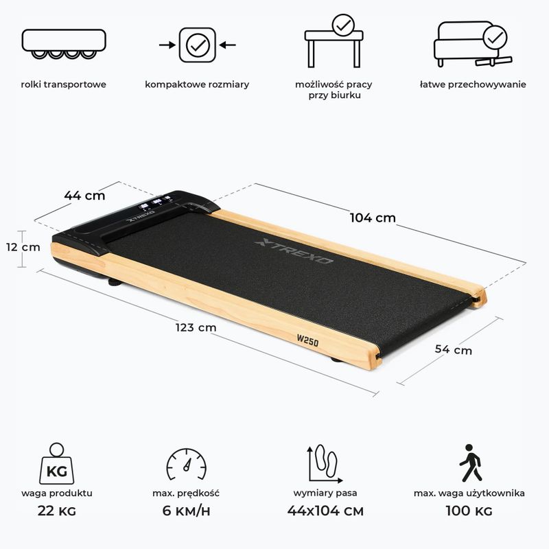Bieżnia elektryczna TREXO TXO-W250 Walking Pad czarny/brązowy 2