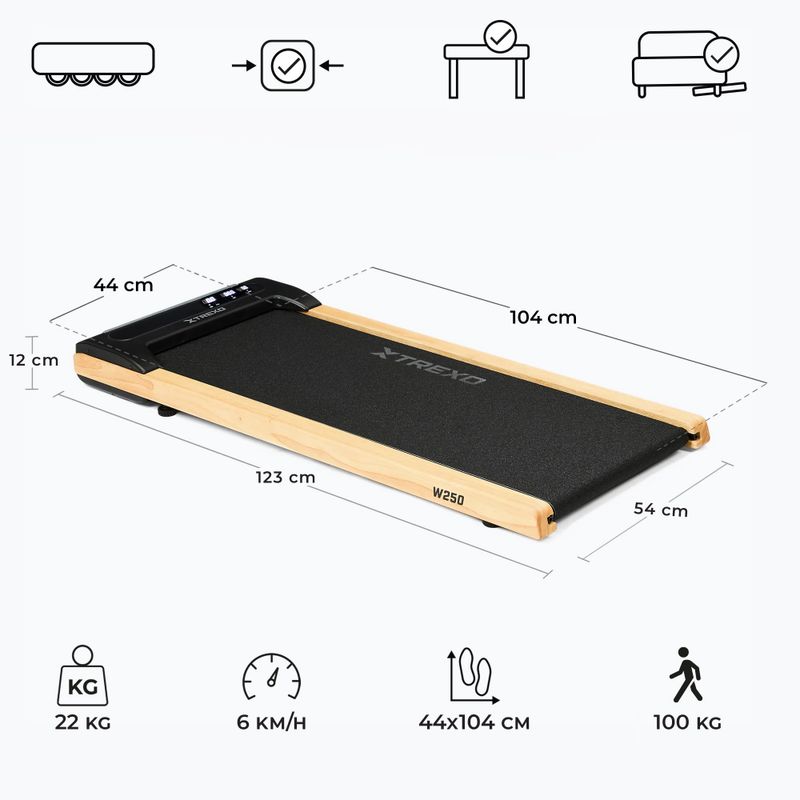 Bieżnia elektryczna XTREXO TXO-W250 Walking Pad czarny/brązowy 3