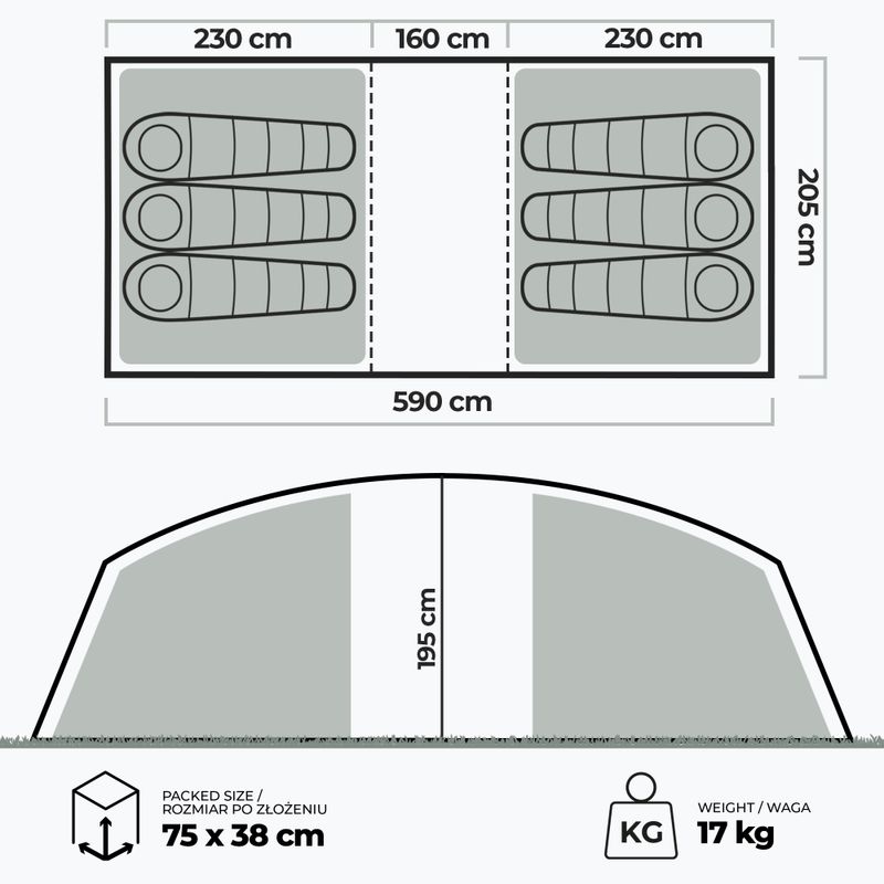 Namiot kempingowy dmuchany 6-osobowy KADVA AIRcamp 6.33 zielony 24