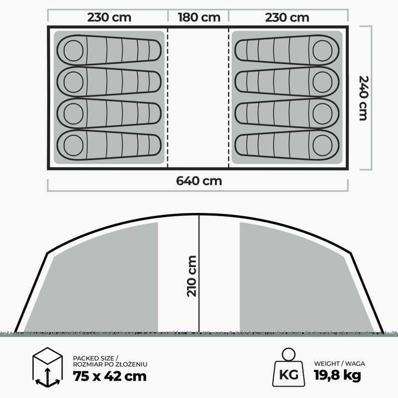 Namiot kempingowy dmuchany 8-osobowy KADVA AIRcamp 8.44 zielony 7