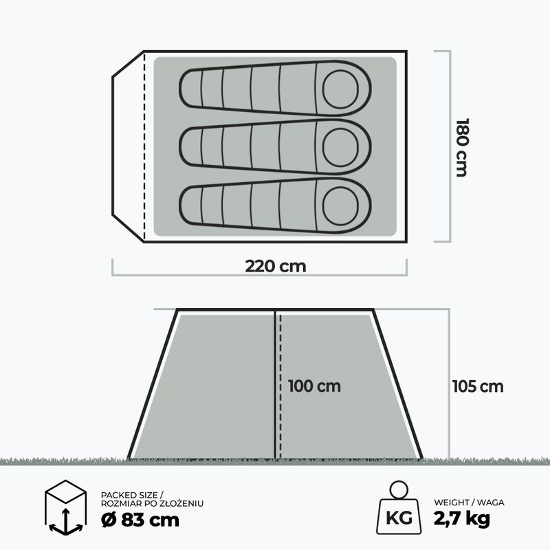 Namiot kempingowy 3-osobowy KADVA Tartuga 3 zielony 2