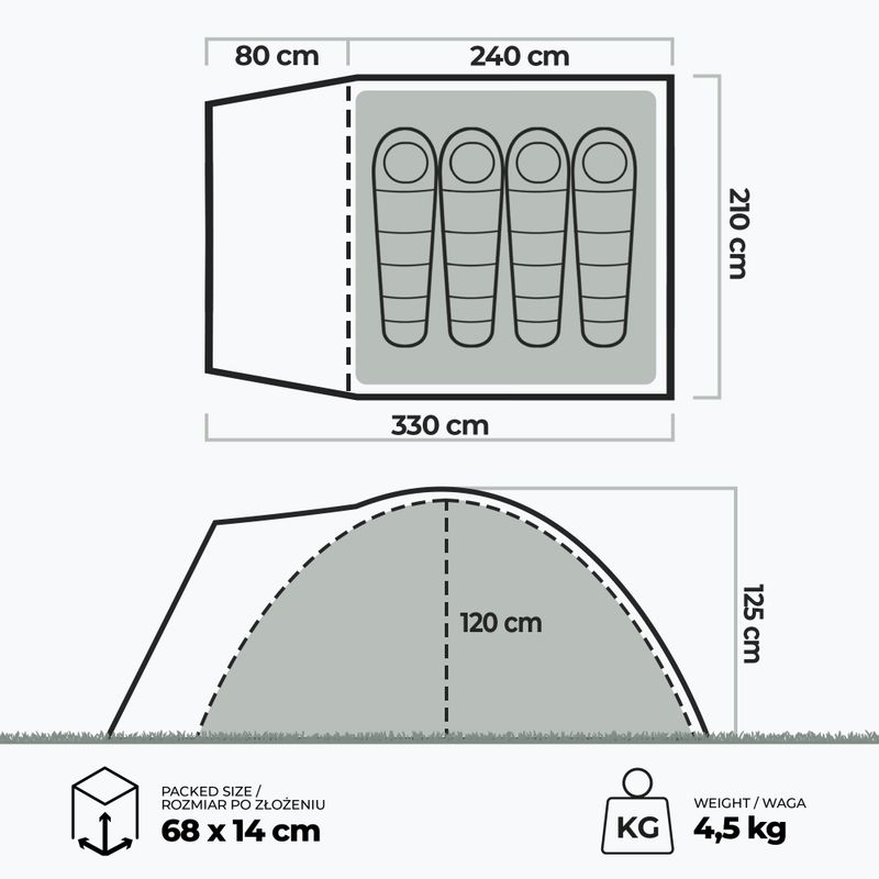 Namiot kempingowy 4-osobowy KADVA CAMPdome 4 zielony 7