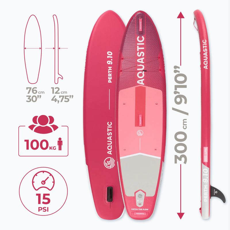 Zestaw deska SUP pompowana AQUASTIC Perth 9'10" różowy 24