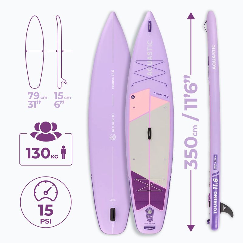Zestaw deska SUP pompowana AQUASTIC Touring 11'6" fioletowy 20