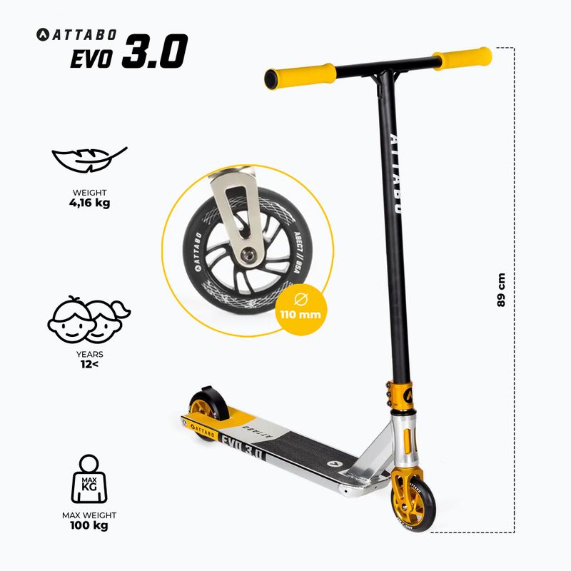 Hulajnoga freestylowa dziecięca ATTABO EVO 3.0 żółta 2