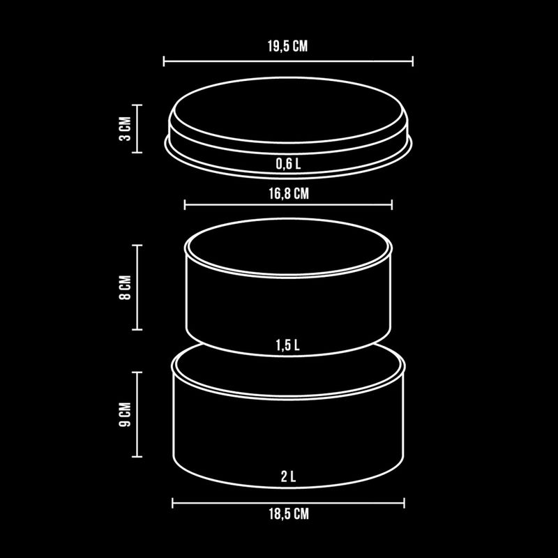 Zestaw naczyń turystycznych Alpinus Jukatan 2l, 1,5 l i 0,6 l stalowy 10