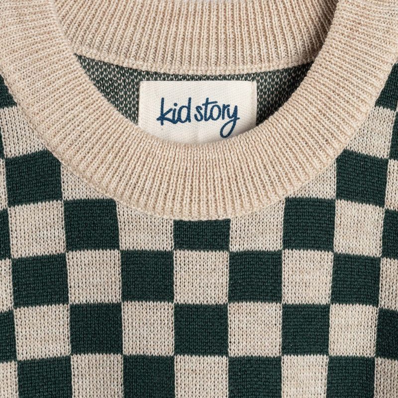 Sweter dziecięcy KID STORY Merino green chessboard 3