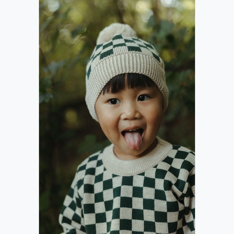 Czapka zimowa dziecięca KID STORY Merino green chessboard 6