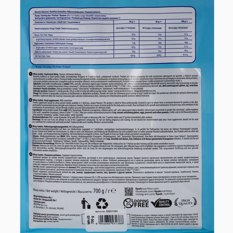 Whey 6PAK Isolate 700 g White Chocolate 2