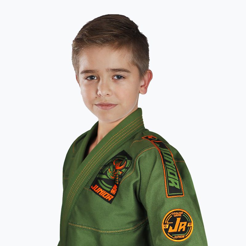GI do brazylijskiego jiu-jitsu dla dzieci Ground Game Junior 3.0 oliwkowe 2