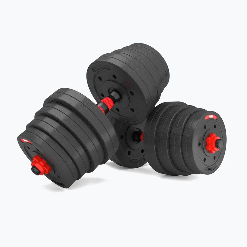 Zestaw hantli z łączeniem do sztangi HMS SGP30 30 kg czarny/czerwony 4