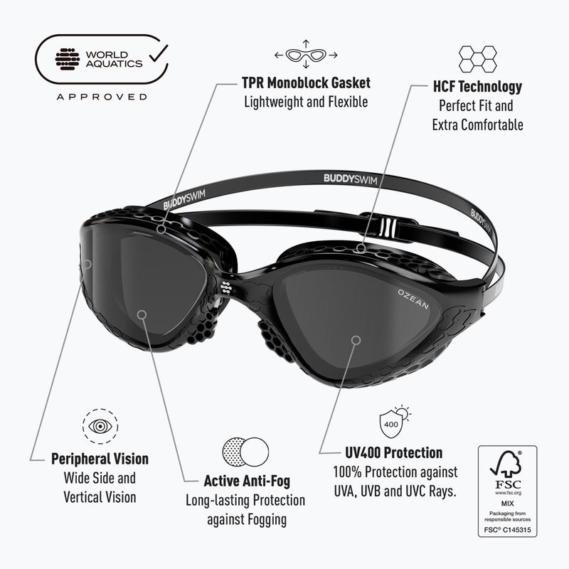 Okulary do pływania BuddySwim Ozean black/smoke 5