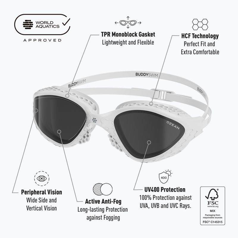Okulary do pływania BuddySwim Ozean white/smoke 2