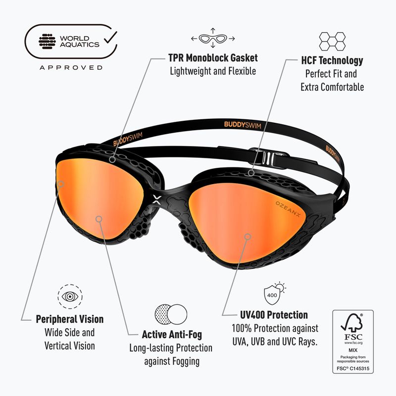 Okulary do pływania BuddySwim OzeanX Mirror black/orange 8