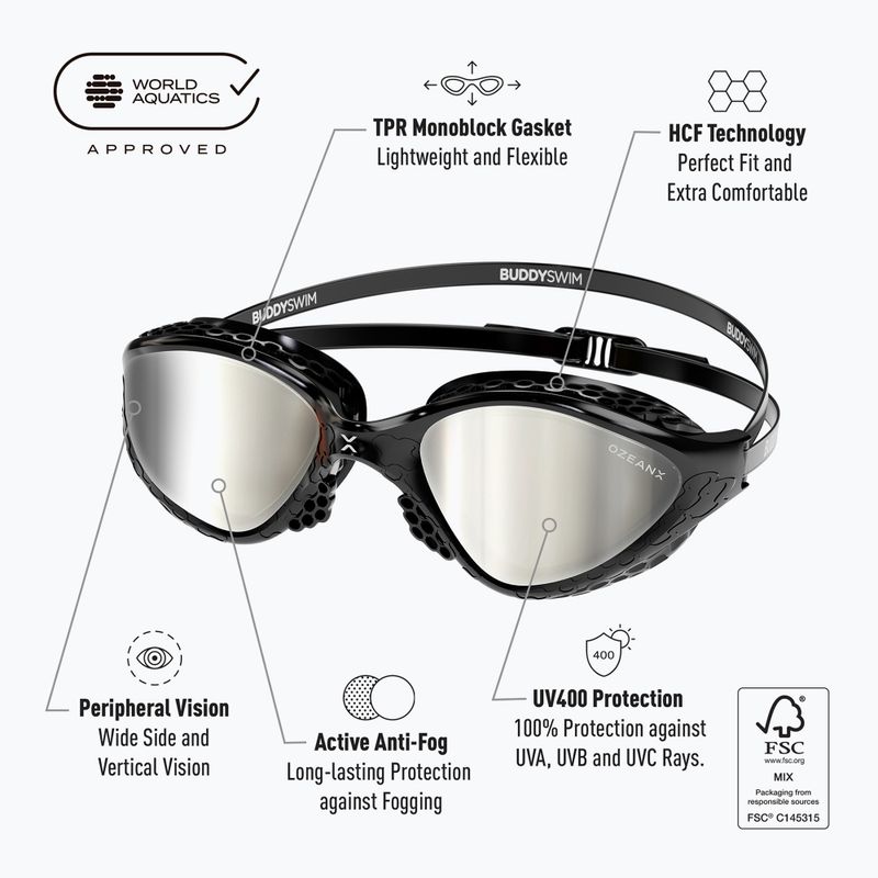 Okulary do pływania BuddySwim OzeanX Mirror black/silver 8