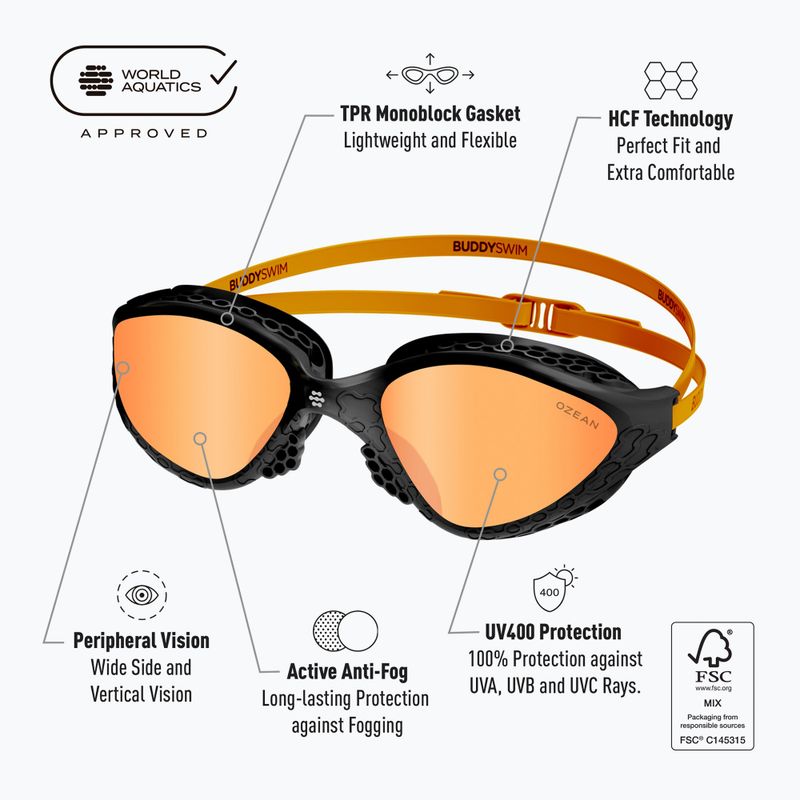 Okulary do pływania BuddySwim Ozean black/orange/ orange 8