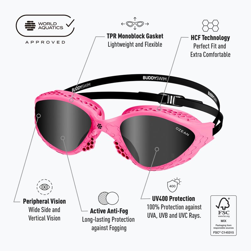 Okulary do pływania BuddySwim Ozean pink/black/ smoke 7
