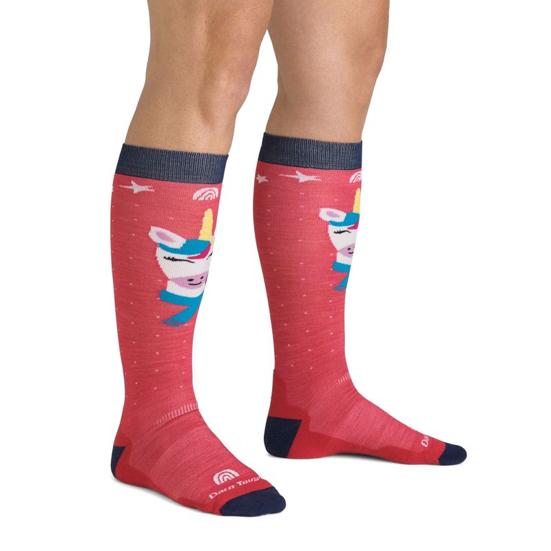 Skarpety narciarskie dziecięce Darn Tough Magic Mountain OTC Midweight with Cushion w/ Padded Shin raspberry 3