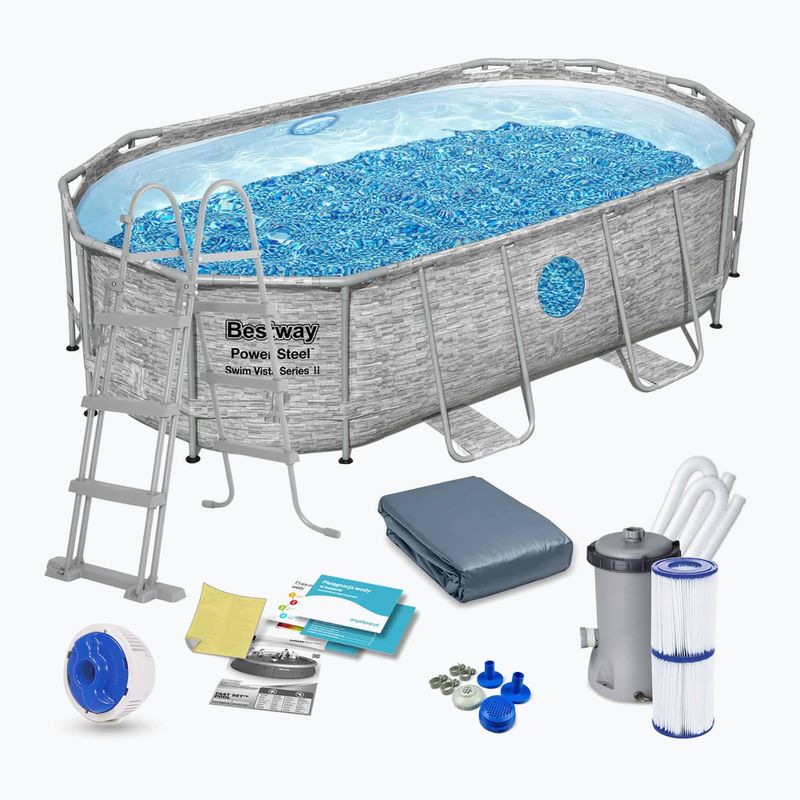 Basen stelażowy Bestway Power Steel Swim Vista Series Oval Pool Set 427 x 250 cm szary