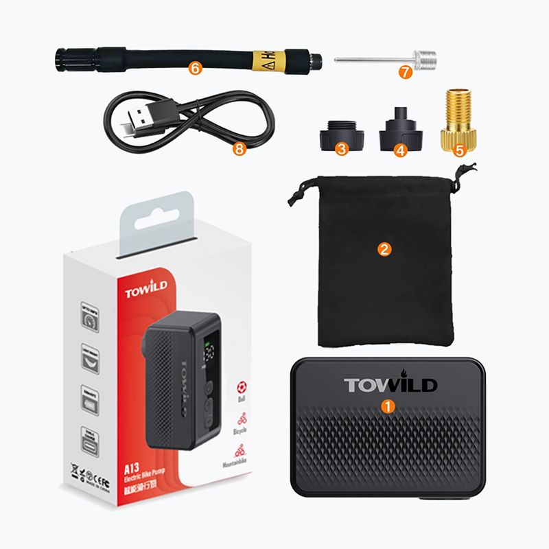 Pompka rowerowa elektryczna TOWILD A13 black 4