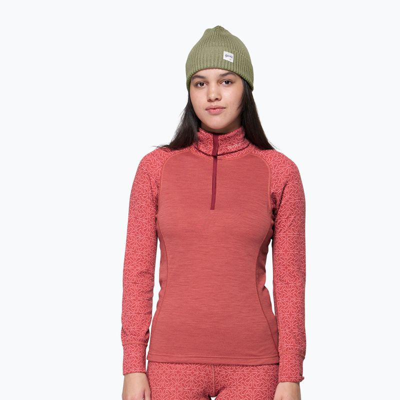 Bluza termoaktywna damska Devold Duo Active Merino 205 Zip Neck marsala