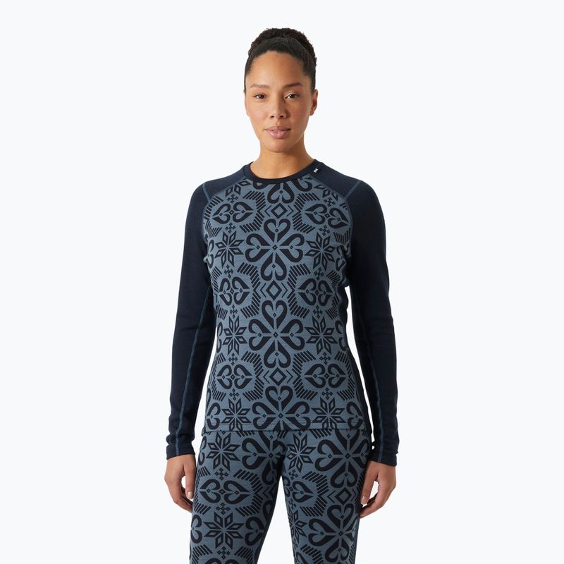 Bluza termoaktywna damska Helly Hansen Lifa Merino Midweight Graphic Crew navy nordic rose aop