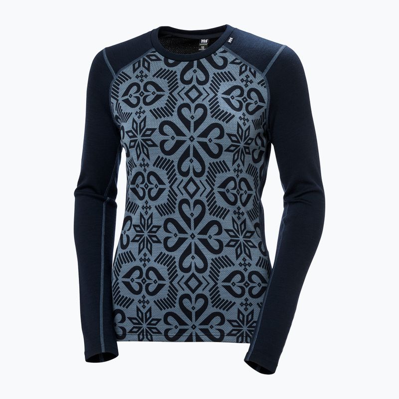 Bluza termoaktywna damska Helly Hansen Lifa Merino Midweight Graphic Crew navy nordic rose aop 5