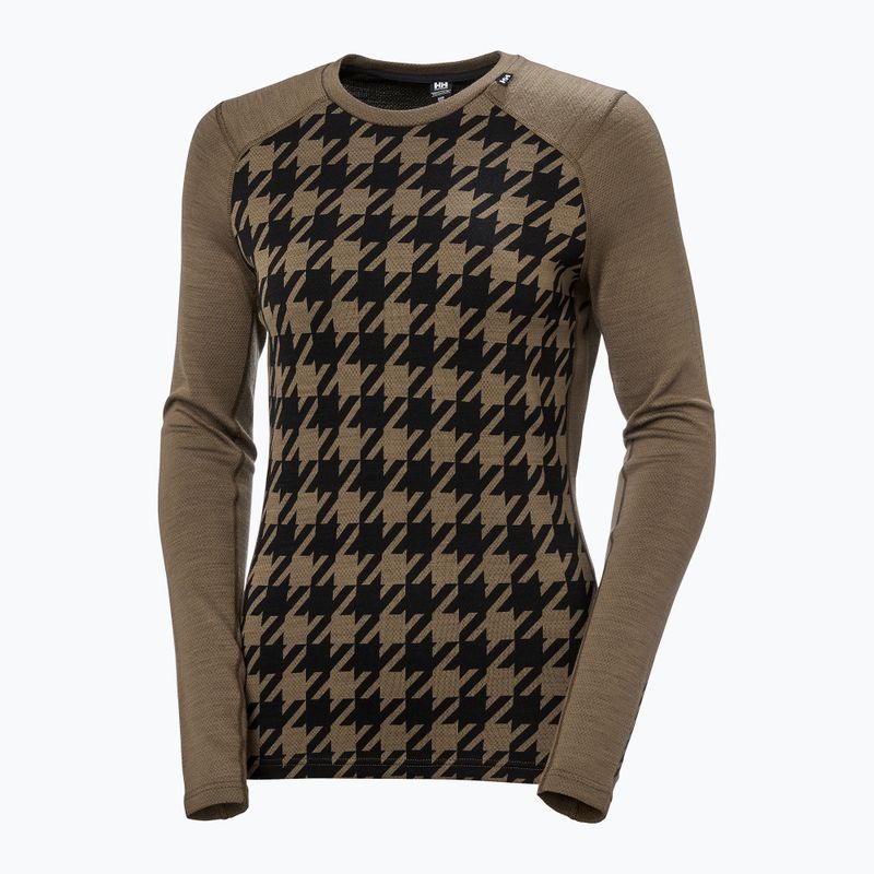 Bluza termoaktywna damska Helly Hansen Lifa Merino Midweight Graphic Crew sepia houndstooth aop 5