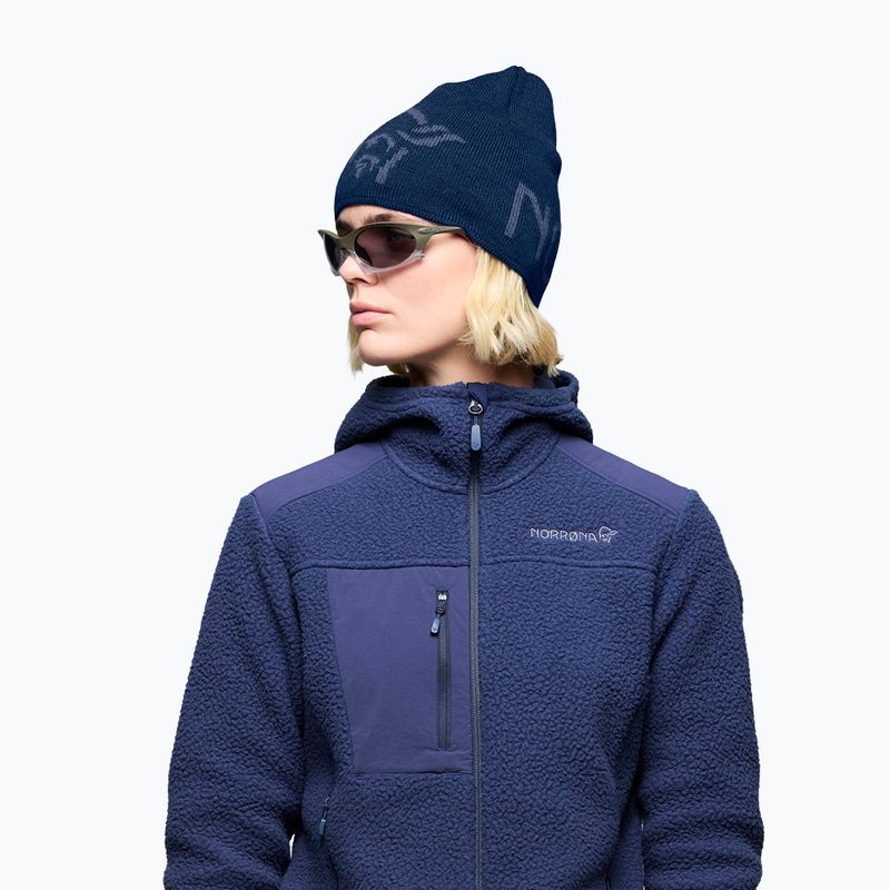 Czapka zimowa NORRONA MerinoUll Logo Beanie indigo night melange 5