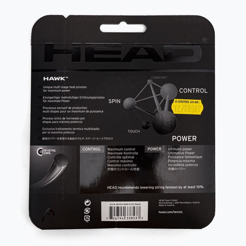 Naciąg tenisowy HEAD Hawk 12 m black 2