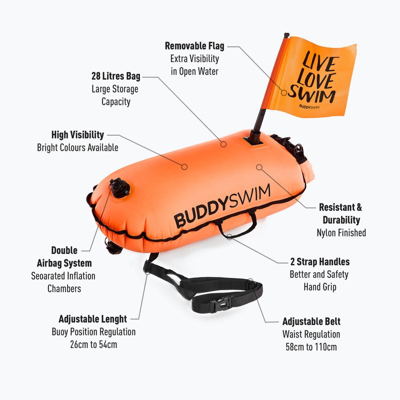 Bojka asekuracyjna BuddySwim Dry Bag with Flag 28 l orange 2