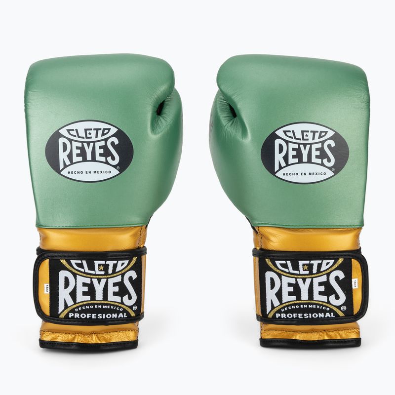 Rękawice bokserskie Cleto Reyes Velcro Sparring metalic green/gold wbc 2