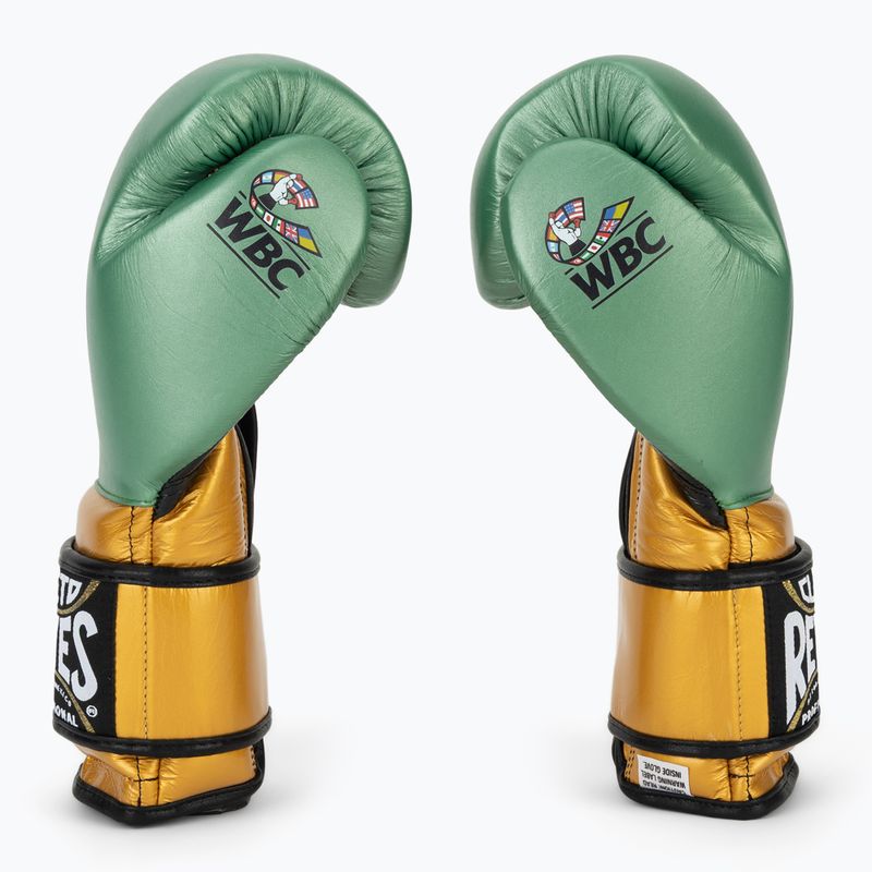 Rękawice bokserskie Cleto Reyes Velcro Sparring metalic green/gold wbc 4