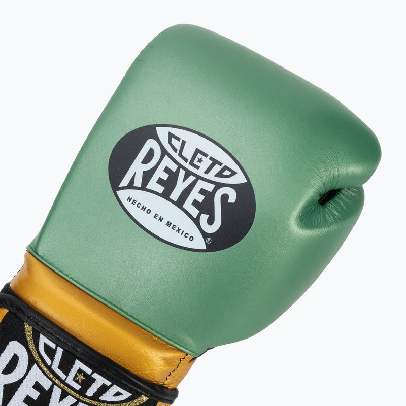 Rękawice bokserskie Cleto Reyes Velcro Sparring metalic green/gold wbc 5
