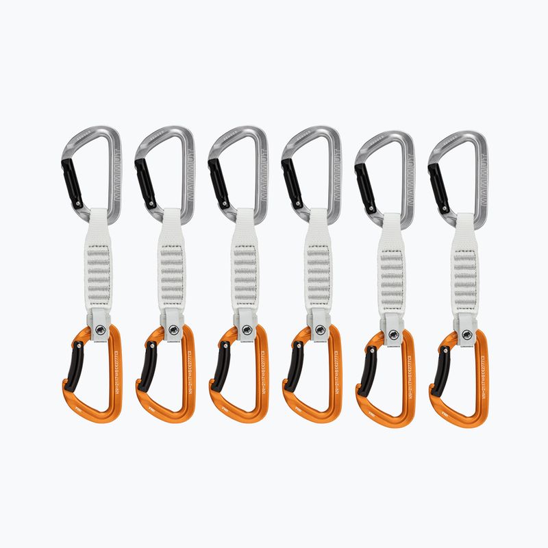Ekspresy wspinaczkowe Mammut Sender Keylock 12 cm Quickdraws 6 szt. straight gate/bent gate key lock, light grey/gold
