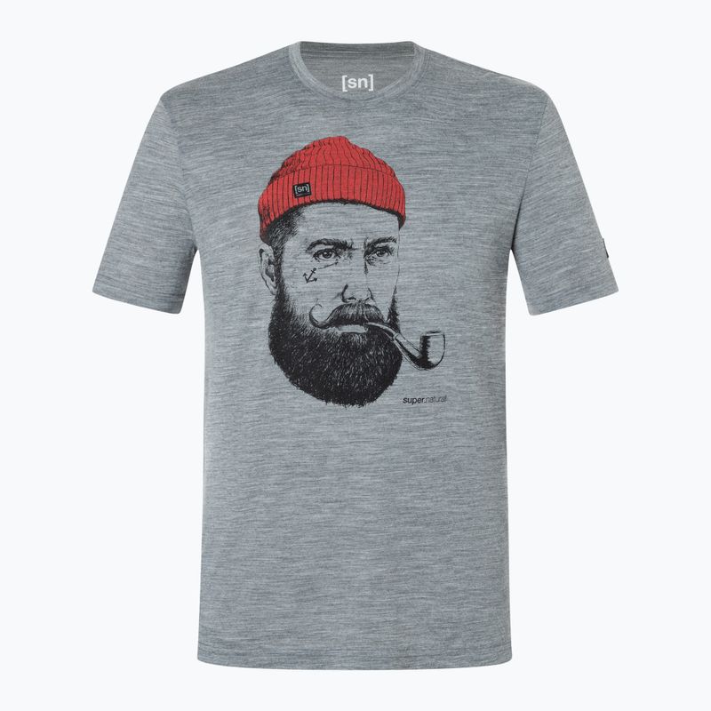 Koszulka męska super.natural Sailor Tee cashmere grey mel/jet black /high risk red 4