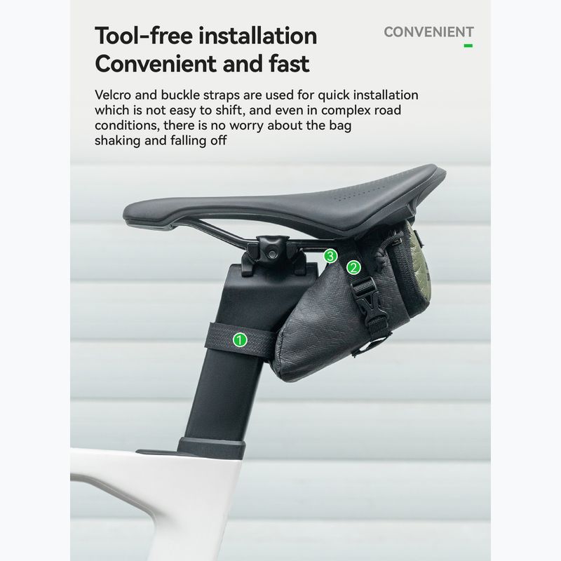 Torba rowerowa podsiodłowa Rockbros 30130092001 Ecological Saddle Bag WP Compact black/green 2