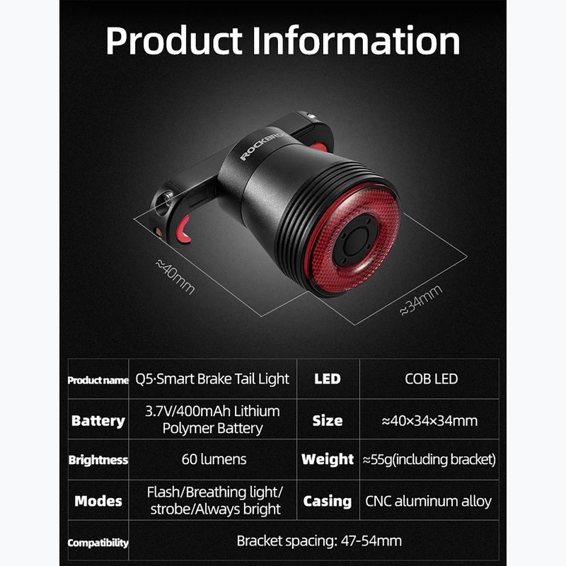 Lampka rowerowa tylna Rockbros TL907Q50 Taillight 60 Lumen black 7